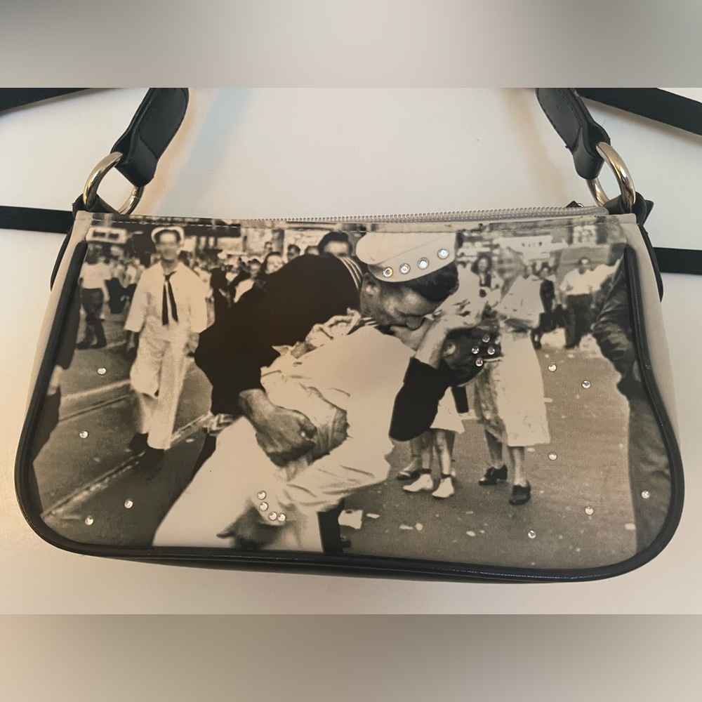 Purse with bling detail, famous Times Square sailor/nurse kiss